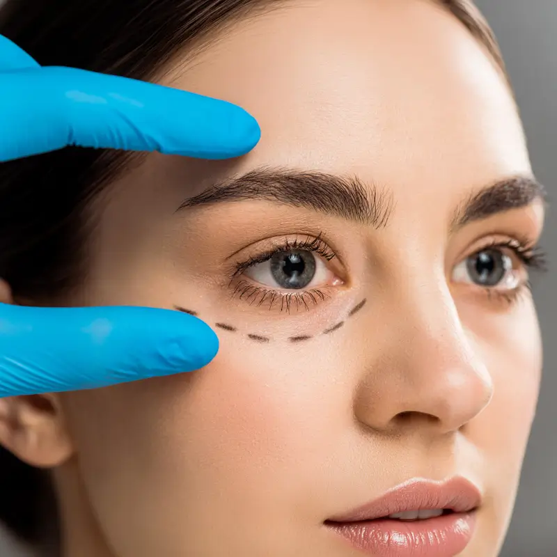 Woman before plastic eye surgery